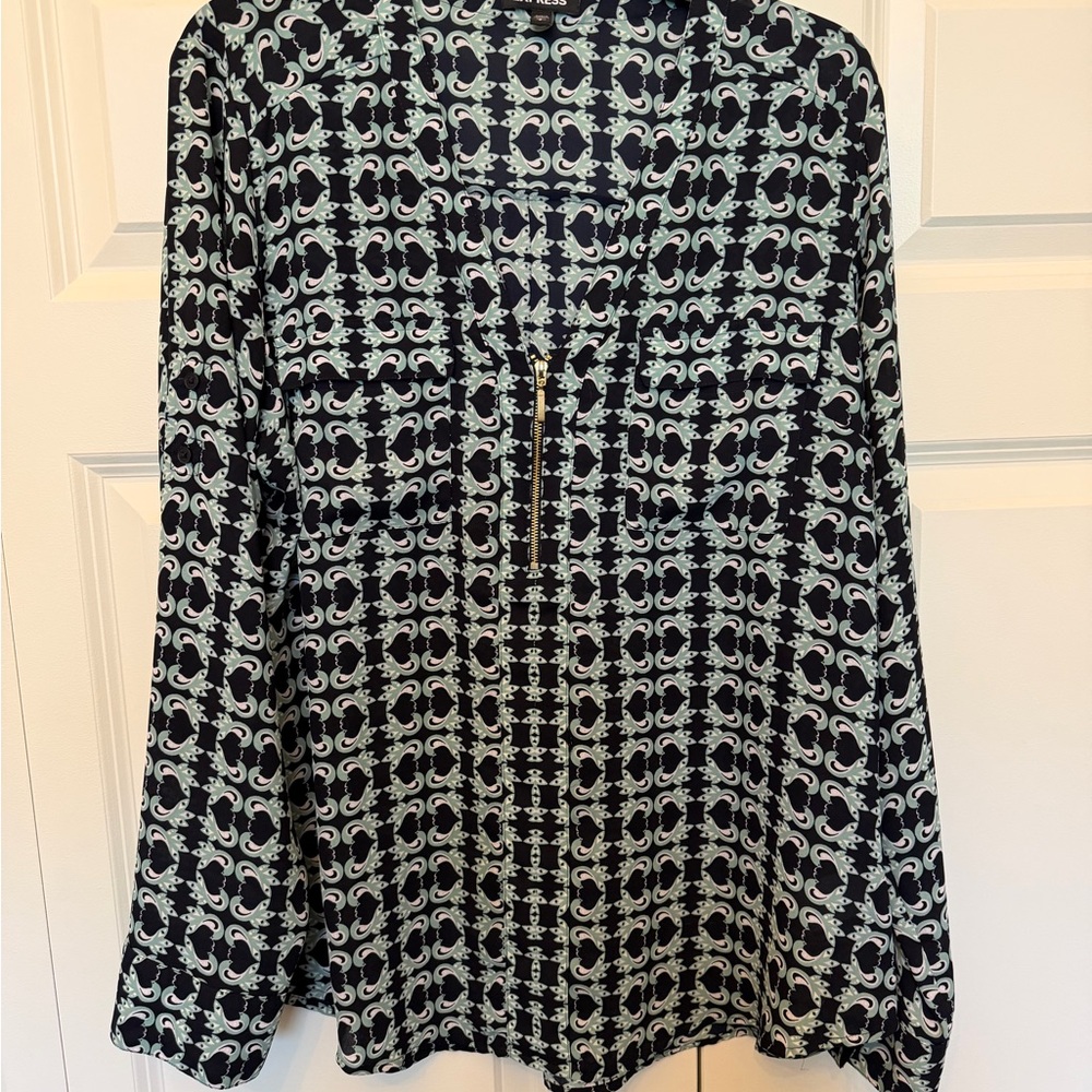 Express Patterned Button-Down Blouse